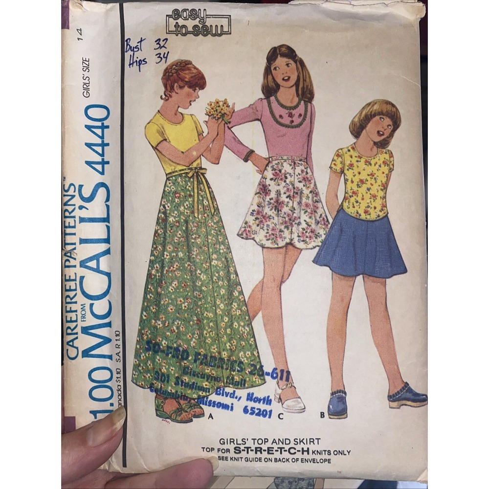 Vintage 70s McCalls Girls Sewing Pattern 4440 Size 14 Top Skirt Cut Complete